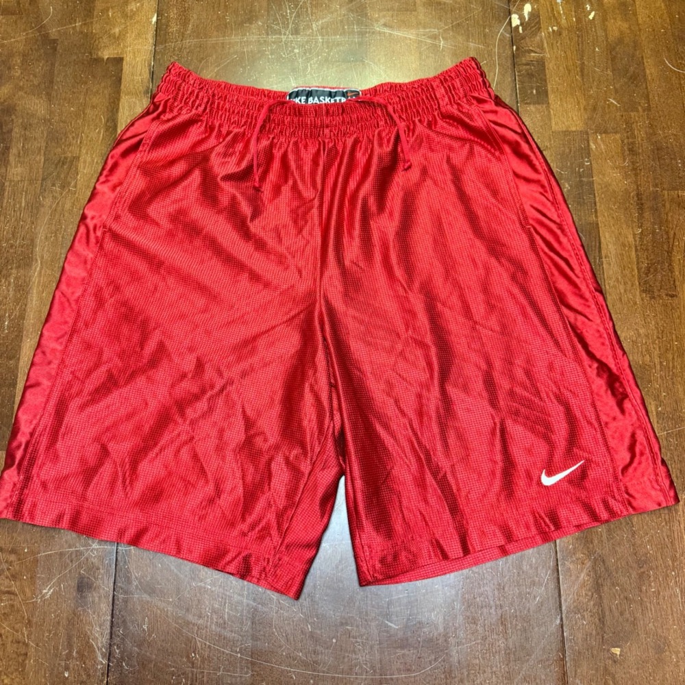 Nike Basketball Shorts Mens Large Shiny Red Dazzle Mesh Athletic Gym Swoosh Y2K